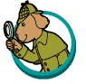 Sherlock homes animal looking through a magnifying glass. 